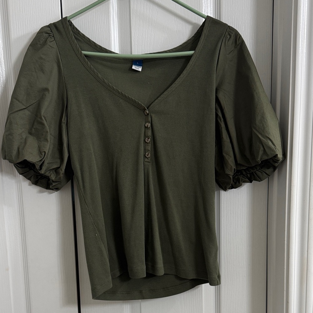 Old Navy Dark Green Puff Sleeve Blouse